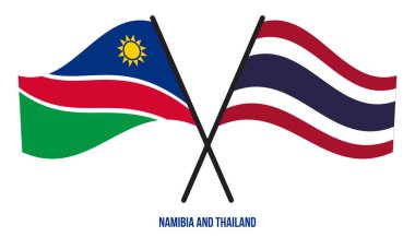 Namibya ve Tayland Bayrakları Çapraz ve Sallanan Düz Tarz. Resmi Orantı. Renkleri Düzelt.