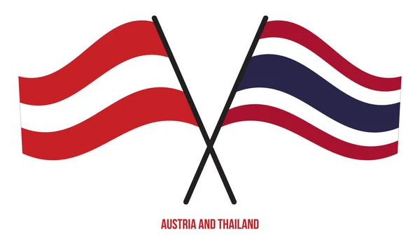 Banderas Austria Tailandia Cruzadas Ondeando Estilo Plano Proporción Oficial Colores — Vector de stock