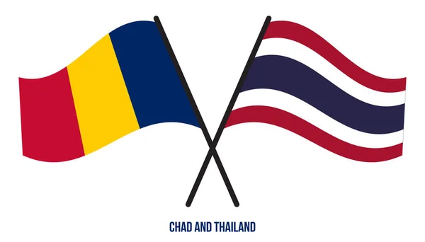 Czad Tajlandia Flagi Przekroczyły Machając Styl Płaski Oficjalna Proporcja Prawidłowe — Wektor stockowy