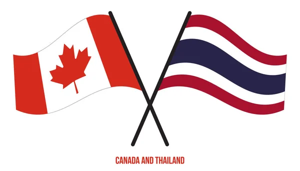 Kanada Tayland Bayrakları Çapraz Dalgalı Düz Stil Resmi Orantı Renkleri — Stok Vektör