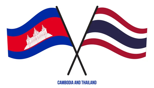 Cambodia Thailand Flags Crossed Waving Flat Style Official Proportion Correct — Stock Vector