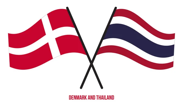 Denemarken Thailand Vlaggen Gekruist Zwaaien Platte Stijl Officiële Proportie Juiste — Stockvector