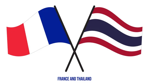 Drapeaux France Thaïlande Croisés Agitant Style Plat Proportion Officielle Couleurs — Image vectorielle