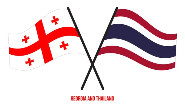 Georgia Thailand Flags Crossed Waving Flat Style Official Proportion Correct — Vettoriale Stock