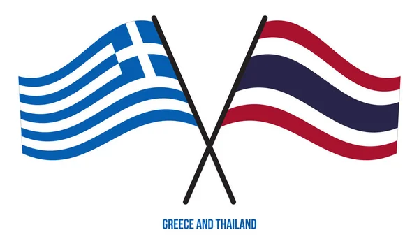 Banderas Grecia Tailandia Cruzadas Ondeando Estilo Plano Proporción Oficial Colores — Vector de stock