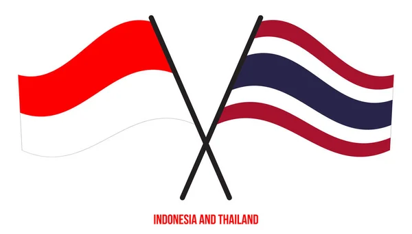 Indonesia Tailandia Banderas Cruzadas Ondeando Estilo Plano Proporción Oficial Colores — Vector de stock