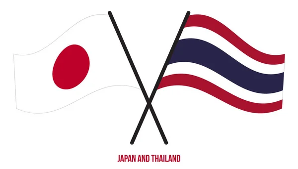 Banderas Japón Tailandia Cruzadas Ondeando Estilo Plano Proporción Oficial Colores — Vector de stock
