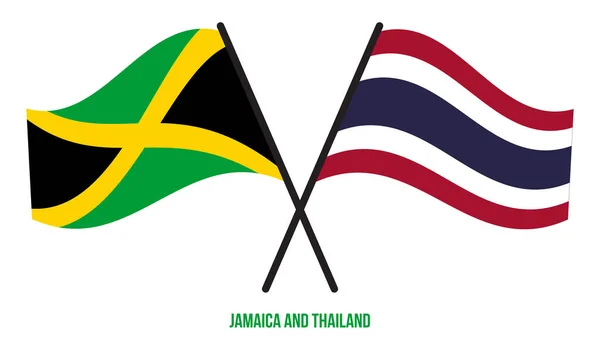 Jamaica Thailand Vlaggen Gekruist Zwaaien Platte Stijl Officiële Proportie Juiste — Stockvector