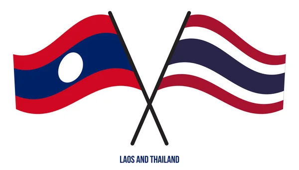 Laos Thailand Flags Crossed Waving Flat Style Official Proportion Correct — Vettoriale Stock