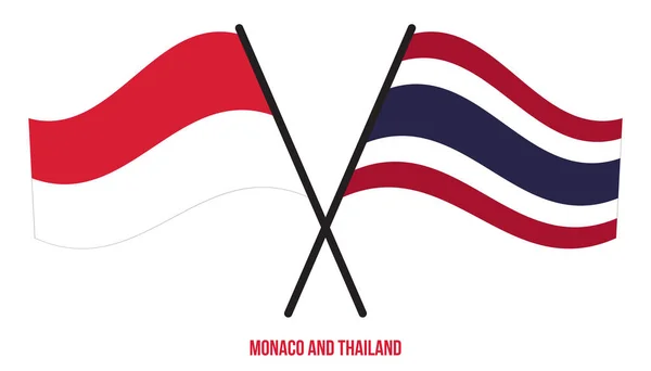 Monaco Thailand Flags Crossed Waving Flat Style Official Proportion Correct — Vettoriale Stock