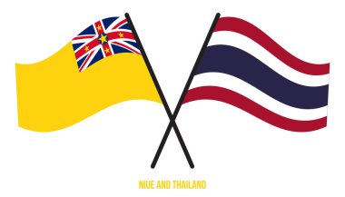 Niue ve Tayland Bayrakları çapraz ve Sallanan Düz Stil. Resmi Orantı. Renkleri Düzelt.