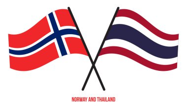 Norveç ve Tayland Bayrakları Çapraz ve Sallanan Düz Stil. Resmi Orantı. Renkleri Düzelt.
