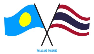 Palau ve Tayland Bayrakları Çapraz ve Sallanan Düz Tarz. Resmi Orantı. Renkleri Düzelt.