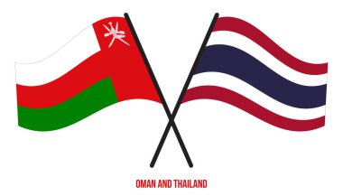 Umman ve Tayland Bayrakları Çapraz ve Sallanan Düz Stil. Resmi Orantı. Renkleri Düzelt.