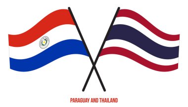 Paraguay ve Tayland Bayrakları Çapraz ve Sallanan Düz Stil. Resmi Orantı. Renkleri Düzelt.