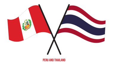 Peru ve Tayland Bayrakları Çapraz ve Sallanan Düz Tarz. Resmi Orantı. Renkleri Düzelt.