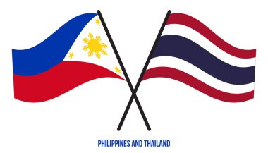 Filipinler ve Tayland Bayrakları Çapraz ve Sallanan Düz Stil. Resmi Orantı. Renkleri Düzelt.