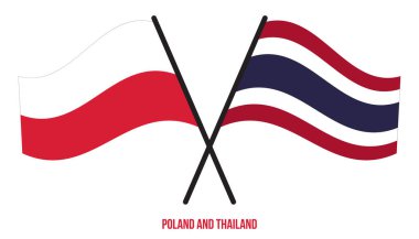 Polonya ve Tayland Bayrakları Çapraz ve Dalgalı Düz Stil. Resmi Orantı. Renkleri Düzelt.