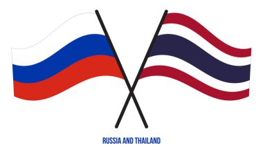 Rusya ve Tayland Bayrakları Çapraz ve Dalgalı Düz Stil. Resmi Orantı. Renkleri Düzelt.