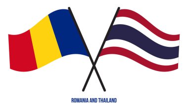 Romanya ve Tayland Bayrakları Çarpıştı ve Sallanan Düz Stil. Resmi Orantı. Renkleri Düzelt.