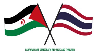 Sahrawi ve Tayland Bayrakları Çapraz ve Sallanan Düz Stil. Resmi Orantı. Renkleri Düzelt.