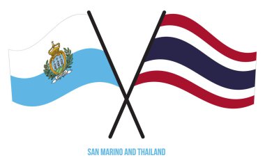 San Marino ve Tayland Bayrakları çapraz ve Sallanan Düz Stil. Resmi Orantı. Renkleri Düzelt.