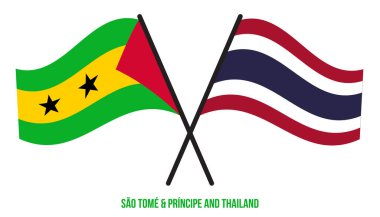 Sao Tome ve Tayland bayrakları çapraz ve düz sallanıyor. Resmi Orantı. Renkleri Düzelt.