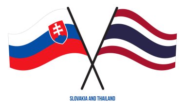 Slovakya ve Tayland Bayrakları Çapraz ve Sallanan Düz Stil. Resmi Orantı. Renkleri Düzelt.