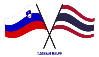 Slovenya ve Tayland Bayrakları Çapraz ve Sallanan Düz Stil. Resmi Orantı. Renkleri Düzelt.