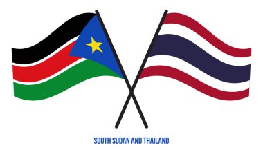 Güney Sudan ve Tayland Bayrakları Çapraz ve Sallanan Düz Stil. Resmi Orantı. Renkleri Düzelt.