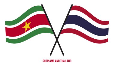 Surinam ve Tayland Bayrakları Çapraz ve Sallanan Düz Stil. Resmi Orantı. Renkleri Düzelt.