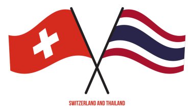 İsviçre ve Tayland Bayrakları Çarpıştı ve Sallanan Düz Stil. Resmi Orantı. Renkleri Düzelt.