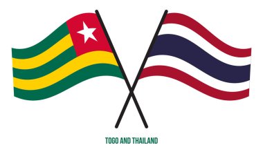 Togo ve Tayland Bayrakları Çapraz ve Sallanan Düz Stil. Resmi Orantı. Renkleri Düzelt.