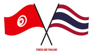 Tunus ve Tayland Bayrakları Çapraz ve Sallanan Düz Tarz. Resmi Orantı. Renkleri Düzelt.