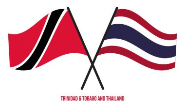 Trinidad & Tobago ve Tayland Bayrakları Çapraz ve Sallanan Düz Stil. Resmi Orantı.