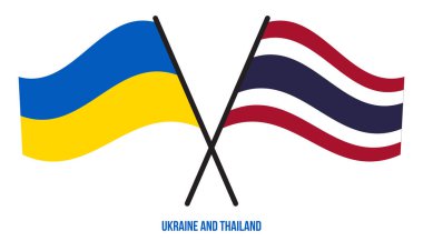 Ukrayna ve Tayland Bayrakları Çapraz ve Sallanan Düz Stil. Resmi Orantı. Renkleri Düzelt.