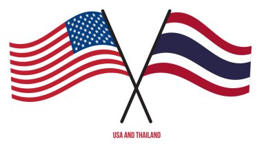 ABD ve Tayland Bayrakları Çarpıştı ve Sallanan Düz Stil. Resmi Orantı. Renkleri Düzelt.