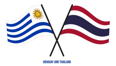 Uruguay ve Tayland Bayrakları Çapraz ve Sallanan Düz Stil. Resmi Orantı. Renkleri Düzelt.