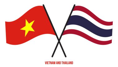 Vietnam ve Tayland Bayrakları Çarpıştı ve Sallanan Düz Stil. Resmi Orantı. Renkleri Düzelt.
