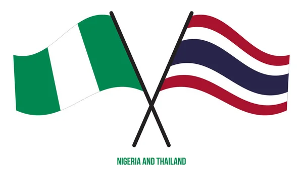 Nigeria Thailand Flags Crossed Waving Flat Style Official Proportion Correct — Vettoriale Stock