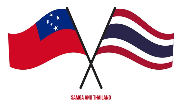 Banderas Samoa Tailandia Cruzadas Ondeando Estilo Plano Proporción Oficial Colores — Vector de stock