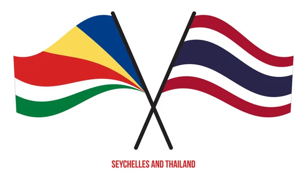 Seychelles Tailandia Banderas Cruzadas Ondeando Estilo Plano Proporción Oficial Colores — Vector de stock
