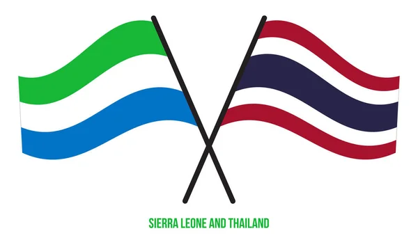 Banderas Sierra Leona Tailandia Cruzadas Ondeando Estilo Plano Proporción Oficial — Vector de stock