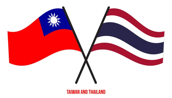 Taiwan Tailândia Bandeiras Cruzadas Acenando Estilo Plano Proporção Oficial Cores —  Vetores de Stock