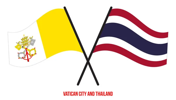 Vatican City Thailand Flags Crossed Waving Flat Style Official Proportion — Stock vektor