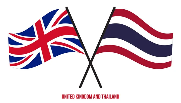 Storbritannien Och Thailand Flaggor Korsade Och Vinka Platt Stil Officiell — Stock vektor