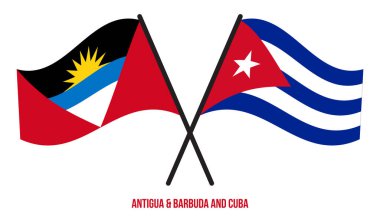 Antigua & Barbuda ve Küba Bayrakları Çapraz & Dalgalanan Düz Stil. Resmi Orantı. Renkleri Düzelt.