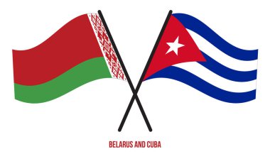 Beyaz Rusya ve Küba Bayrakları Çapraz ve Sallanan Düz Stil. Resmi Orantı. Renkleri Düzelt.