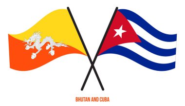 Butan ve Küba Bayrakları Çapraz ve Sallanan Düz Tarz. Resmi Orantı. Renkleri Düzelt.