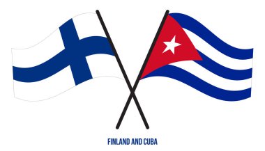 Finlandiya ve Küba Bayrakları Çapraz ve Dalgalı Düz Stil. Resmi Orantı. Renkleri Düzelt.